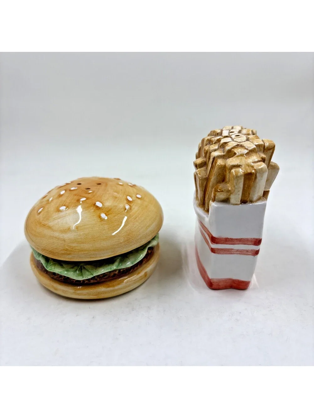 Vintage Pair French Fries And Hamburger Ceramic Salt and Pepper Shakers